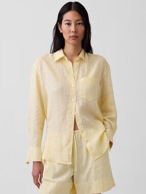 GAP Butter Yellow Linen Button Down Collar Shirt